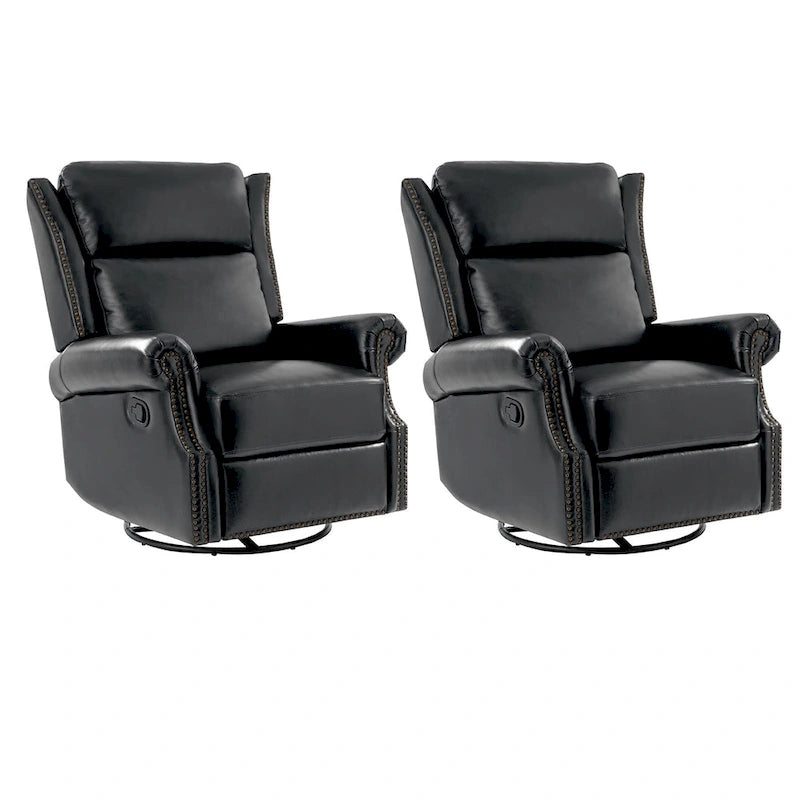 Fauteuil inclinable, pivotant et coulissant manuel Viviana en cuir véritable, lot de 2 par