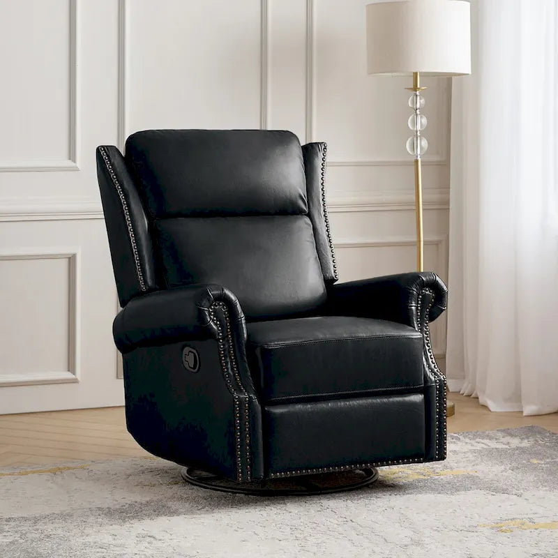 Fauteuil inclinable, pivotant et coulissant manuel Viviana en cuir véritable, lot de 2 par