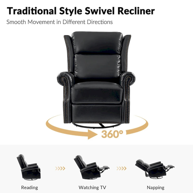 Fauteuil inclinable, pivotant et coulissant manuel Viviana en cuir véritable, lot de 2 par