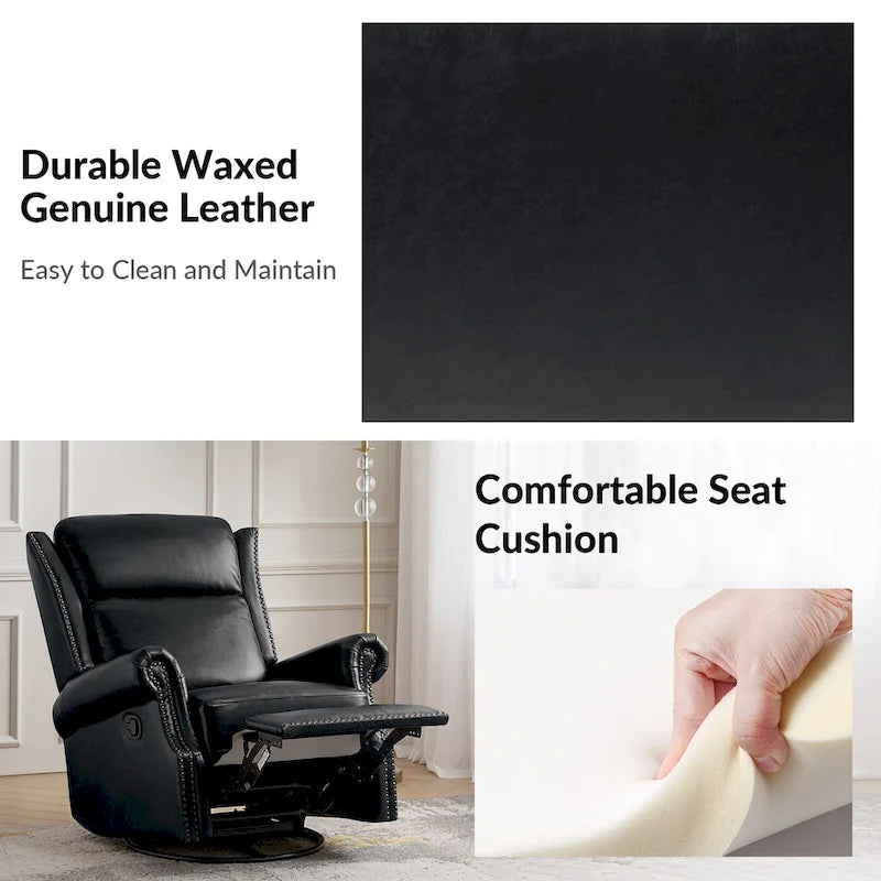 Fauteuil inclinable, pivotant et coulissant manuel Viviana en cuir véritable, lot de 2 par