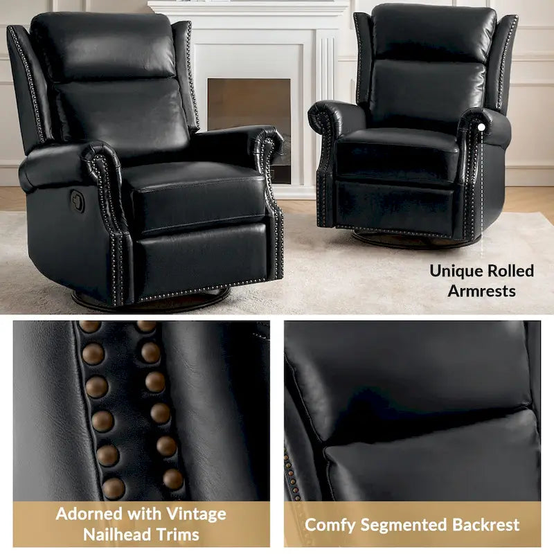 Fauteuil inclinable, pivotant et coulissant manuel Viviana en cuir véritable, lot de 2 par