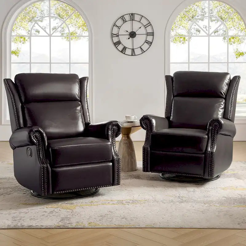 Fauteuil inclinable, pivotant et coulissant manuel Viviana en cuir véritable, lot de 2 par
