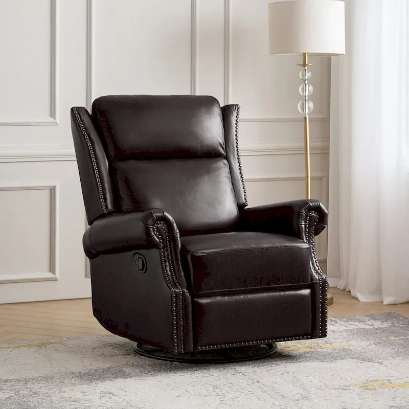 Fauteuil inclinable, pivotant et coulissant manuel Viviana en cuir véritable, lot de 2 par