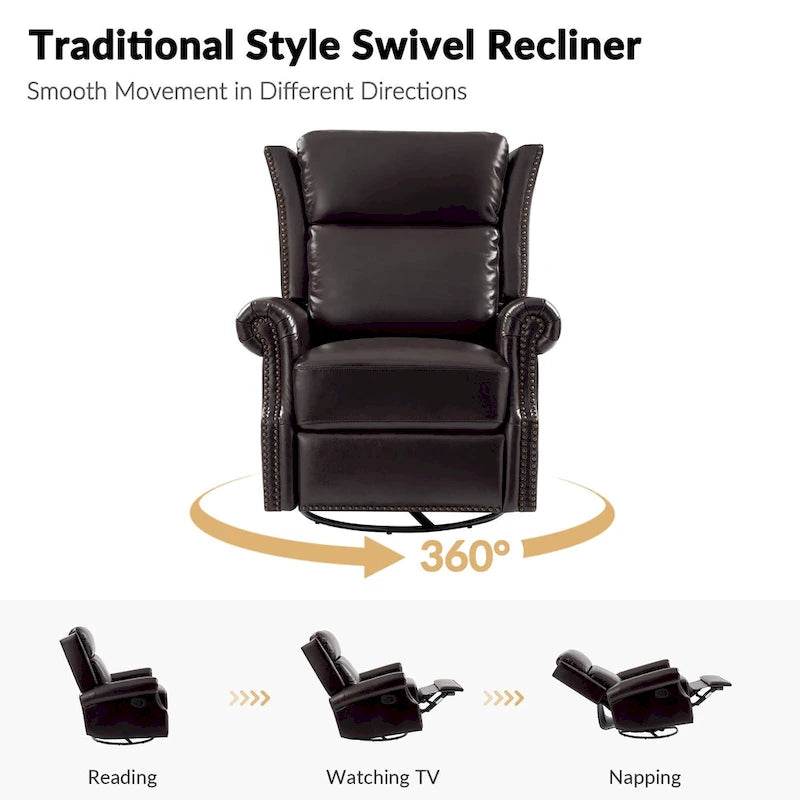 Fauteuil inclinable, pivotant et coulissant manuel Viviana en cuir véritable, lot de 2 par