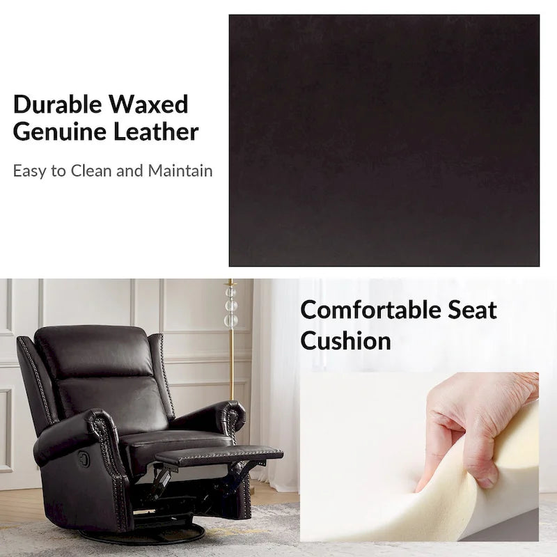 Fauteuil inclinable, pivotant et coulissant manuel Viviana en cuir véritable, lot de 2 par