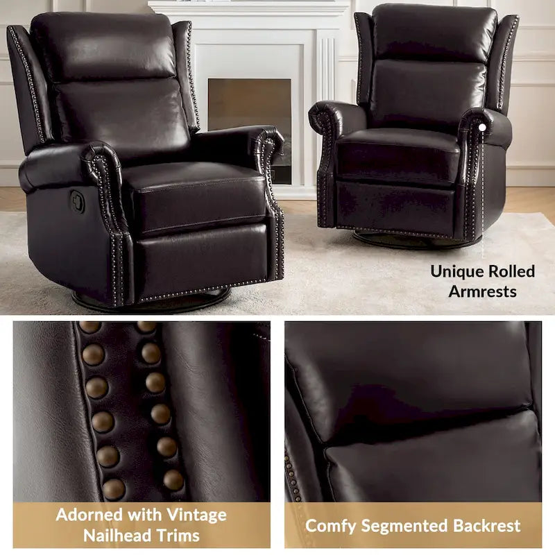 Fauteuil inclinable, pivotant et coulissant manuel Viviana en cuir véritable, lot de 2 par
