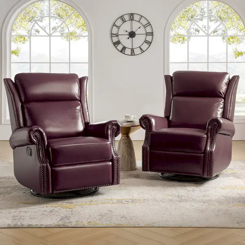 Fauteuil inclinable, pivotant et coulissant manuel Viviana en cuir véritable, lot de 2 par