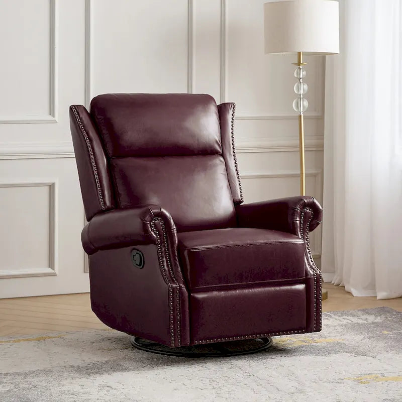 Fauteuil inclinable, pivotant et coulissant manuel Viviana en cuir véritable, lot de 2 par
