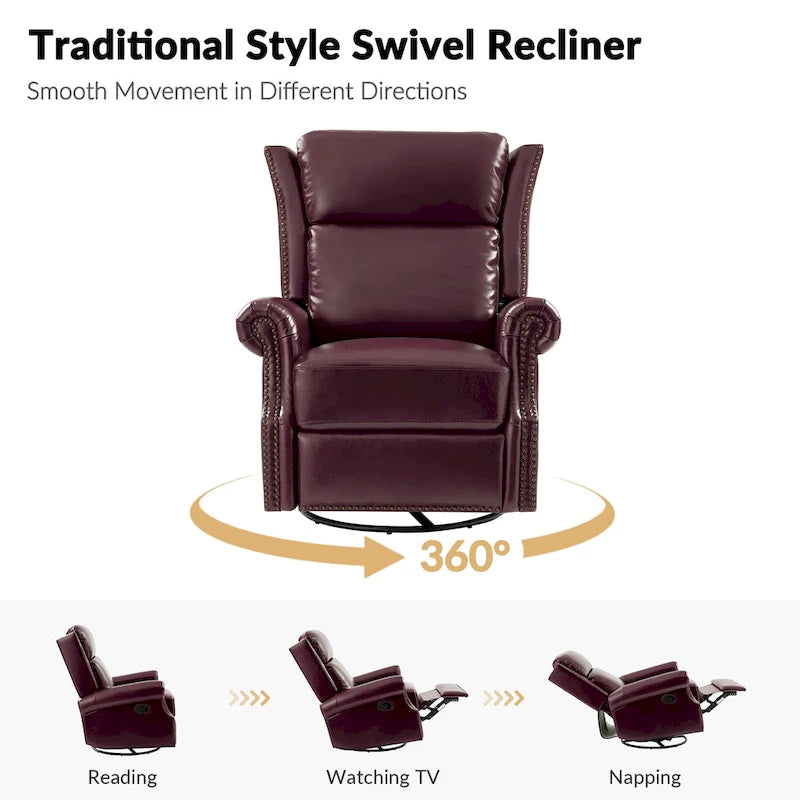 Fauteuil inclinable, pivotant et coulissant manuel Viviana en cuir véritable, lot de 2 par