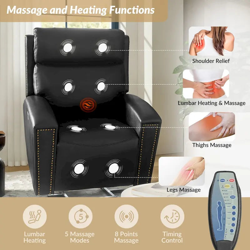 Fauteuil inclinable releveur avec massage, chauffage et ports de charge, par