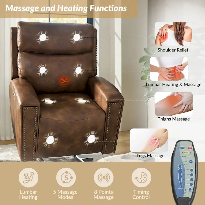 Fauteuil inclinable releveur avec massage, chauffage et ports de charge, par